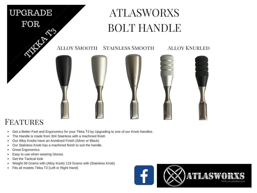 Shroud and Knob Kit ATLASWORXS Tikka T3 T3X  Bolt Silver Anodized 